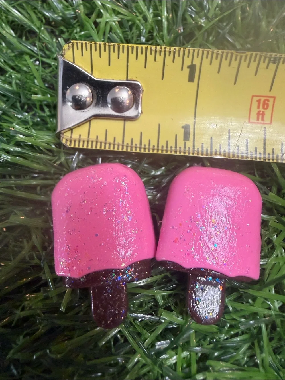 Pink Popsicle Pushback Earrings with Glitter Chocolate Accents
